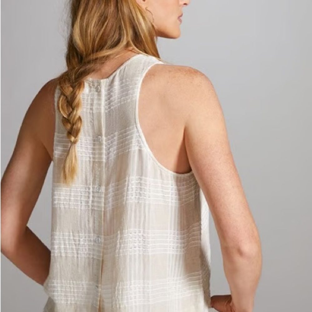 Cloth & Stone Ivory Textured Sleeveless Button Back Tank Top Size Medium